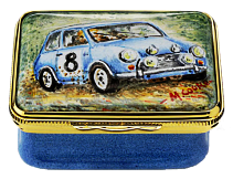 Mini (Blue #8) Coupe (CM)  Rectangle. 1.77" length. (2011) Freehand painted by Mick Cooke. Limited Edition of 25.