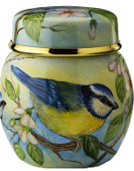 Blue Tits Ginger Jar (2nd in British Garden Birds series)  (S2-BT)  2" tall. Freehand painted by Sandra Selby. Limited Edition of 25.