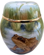 Frogs Ginger Jar  (SH-F) 2 5/8" tall. Freehand painted by Fiona Bakewell. Limited Edition of 25. 