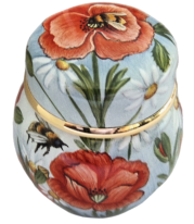 Poppy & Bee Ginger Jar (Elliot Hall) 1" dia. x 2" H. Freehand painted by Sandra Selby. Numbered Edition. 