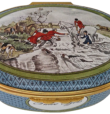Winterthur Point-to-Point Three Offers (Halcyon Days) 2.5" oval x 1" high. Inside lid: "Winterthur Point-to-Point" (Painted eagle) Front side base: "Three Offers"