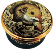 Harvest Mouse (01/0314) Bilston & Battersea/Halcyon Days -  1.62" diameter. Inside Lid: Mouse on wheat drawing/painting. 
