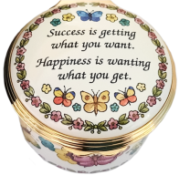 Success is Getting. Halcyon (01/7181) 1.62" diameter. Colorful Painted butterflies insice lid.