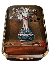 A Vase of Flowers Halcyon Days(23/6647) 2.5" x 1". After an oil painting by Jean-Baptiste-Smimeon Chardin. Certificate of Authenticity. Limited Edition of 250.