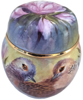Turtle Doves Ginger Jar (Elliot Hall) 3" tall Hand painted by Nigel Creed. Certificate of Authenticity. LE25