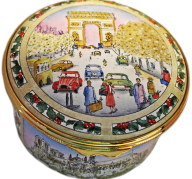 Christmas in Paris (33/113)  2" diameter.  Base Sides: Notre-Dame, Sacre-Coeur, Musee du Louvre - Hand Painted for Cameron and Smith Ltd - Limited Edition of 150.