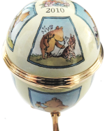 Bilston & Battersea Winnie The Pooh 2010 Egg with Egg Holder. Inside Script:"17/ in a limited Edition of 100 Disney Based on the "Winnie the Pooh" works, by A.A. Milne and E.H. Shepard. 2009 ENESCO LTD." Limited Edition of 100. Certificate of Autnenticity