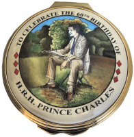 Prince Charles 60th Birthday (Part #25/090) - 1.5" diameter. Inside Lid: "H.R.H. The Prince of Wales 14th November 1948"        