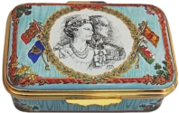 QE II Golden Wedding (23/5197) 2.5" x 1.5". Inside Lid: "A tribute to The Queen and Prince Philip on the 50th Anniversary of their wedding at Westminster Abbey on 20th November 1947" LE 1000 w/certificate.
