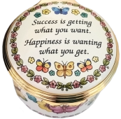 Success is Getting. Halcyon (01/7181) 1.62" diameter. Colorful Painted butterflies insice lid.
