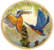 Kingfisher Bowl (AB1-KF) 4.21" diameter. Freehand painted by Amanda Rose. Limited Edition of 25.