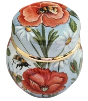 Poppy & Bee Ginger Jar (Elliot Hall) 1" dia. x 2" H. Freehand painted by Sandra Selby. Numbered Edition. 