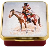 Remington Indian Brave (58/9567) 2" square. 150th anniversary of Frederic Remington's birth. Inside lid: Another Indian Scout on horseback. Limited Edition of 150.