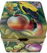 Golden Oriole (AS2-GO) 2" square by 2.17" tall. Limited Editon of 25. Freehand painted by Maria Graves.