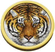 Siberian Tiger Annual Coin (V-ST) 1.89" diameter. (2010) Freehand painted by Fiona Bakewell. Limited Edition of 50.