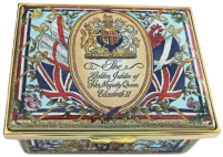 QE II Golden Jubilee UK Flags (11/6701) 2.78" x 2" x 1"   Inside Lid is Script and Coat of Arms inside base. Limited Edition of 500 with Certificate of Authenticity