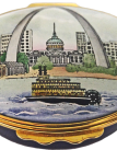 St. Louis Gateway Arch (Halcyon Days) 2.12" Oval. Inside Script: "Gateway to the West Saint Louis Missouri 1987"