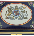 QE II Golden Jubilee (Coat of Arms) (11/6691) 2.87" x 2" x 1"  Inside Lid: "A Tribute to Her Majesty Queen Elizabeth II on her Golden Jubilee 1952 - 2002"  Script inside back and bottom. LE 500 & Certficate