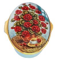 Geraniums (24/003) 2" Oval. Freehand painted. Limited Edition 50.