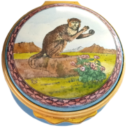 Halcyon Days Monkey (01/1289) 1.62" diameter. Inside lid: painting of flowers