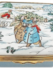 Beatrix Potter Gentlemen Rabbits Walking in Snow (58/8390)  2" x 2" Square.  Limited Edition of 50.