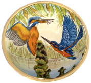 Kingfisher Bowl (AB1-KF) 4.21" diameter. Freehand painted by Amanda Rose. Limited Edition of 25.