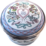 25th Silver Wedding Anniversary (Halcyon Days)  01/4555 1.62" diameter. Inside Lid: "Congratulations on your Silver Wedding Anniversary"