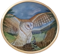 Barn Owl Bowl (Elliot Hall)  4.5" diameter. Handpainted by Sandra Dance
