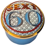 Sexy Sixty Halcyon Days (15/7568) 1.25" diameter. Twist/Screw lid. Inside Lid script "SIXTY"