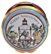Happy Anniversary Birdcage Halcyon Days 1.62" diameter. Hinged Lid